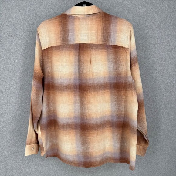 REI Co-op Womens Trailsmith Long-Sleeve Shirt Size L Peach Lavender Plaid Hemp - Picture 5 of 12